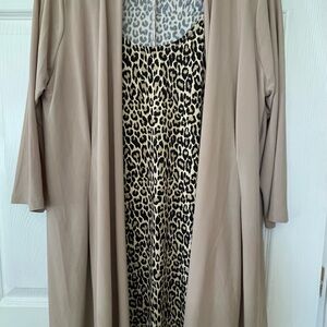 Nina Leonard Leopard Print Dress with Beige Cardigan